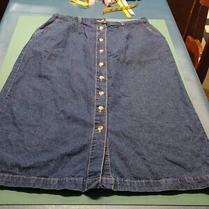 Cabin Creek Cotton Women's 14 Denim Button Down Skirt Cottagecore